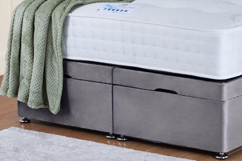 UK Bed Furniture Sunrise End Lift Divan Ottoman Bed with 54 Inch Headboard, Grey, W/D/H: 200 x 200 cm – 3