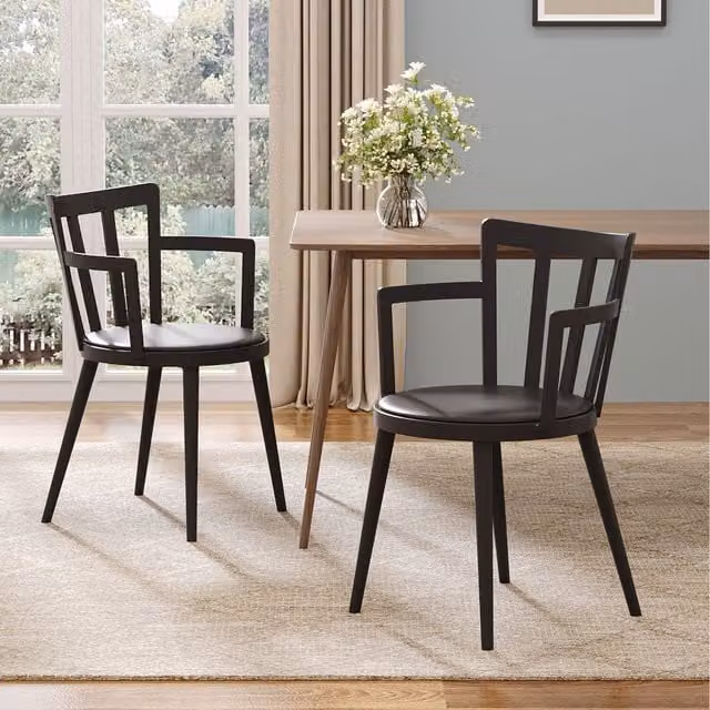 Livingandhome Set of 4 Black PU Leather Padded Dining Chairs with Armrests