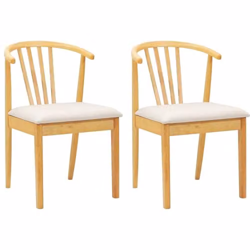 vidaXL Set of 2 Dining Chairs in Natural Rubberwood with Fabric Seats in Beige and Brown