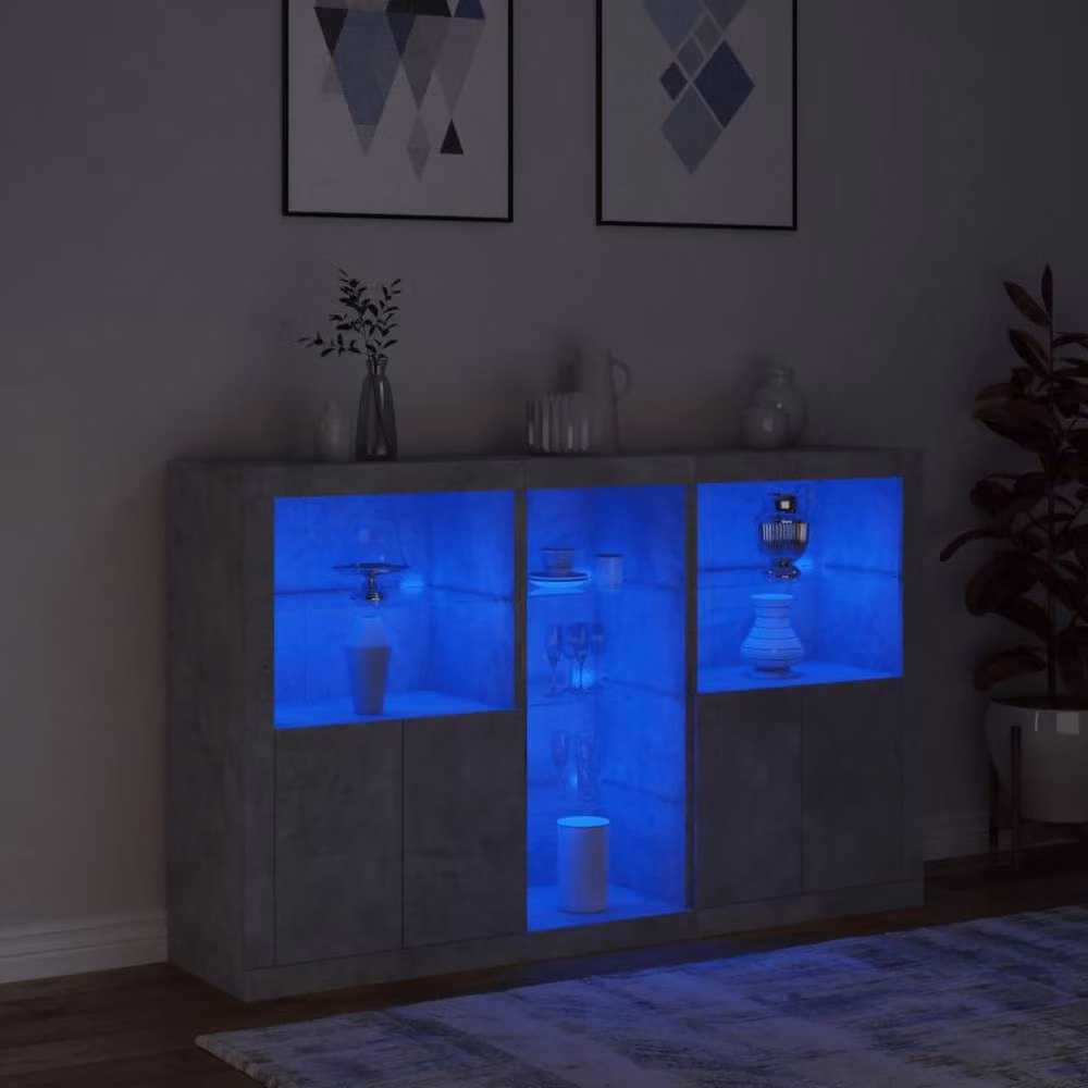 Berkfield Home Modern Sideboard with Integrated LED Lights in Concrete Grey, W: 162 cm, D: 37 cm, H: 100 cm – 4