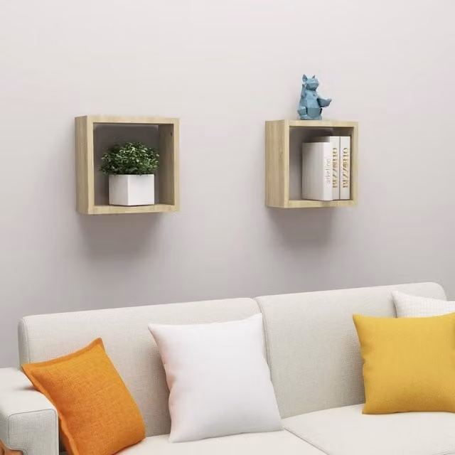 Berkfield Home Wall Mounted Cube Shelves, 2 Piece Sonoma Oak, Brown, W/D/H: 30 x 15 x 30 cm – 1