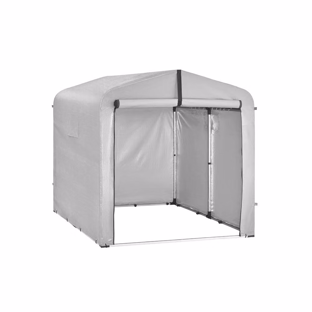 SoBuy Grey Outdoor Aluminium and Metal Bike Shed with Roll-Up Door – 2