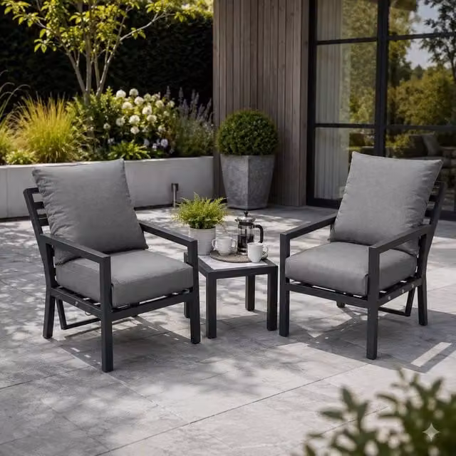 Shatchi Monte Carlo 2 Seater Reclining Bistro Set with Cushions in Grey – 1