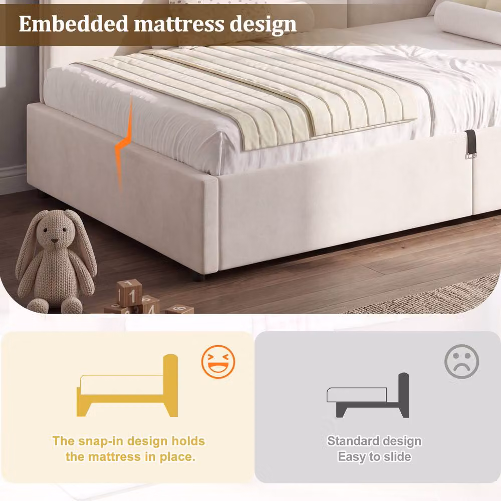 Merax Modern Single Velvet Ottoman Daybed with Reversible Corner Design in Beige, W/D/H: 90 x 190 cm – 3