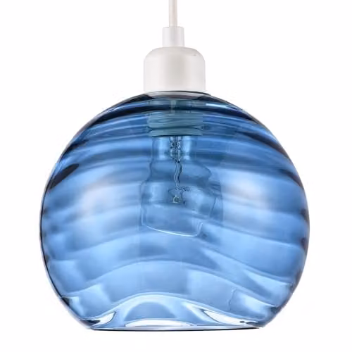 Happy Homewares Modern Circular Ribbed Glass Pendant Lamp Shade in Blue, Diameter: 20 cm
