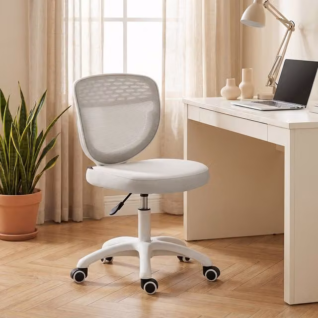 HOMCOM Modern Armless Task Chair with Mesh Back and Castors in Grey and White