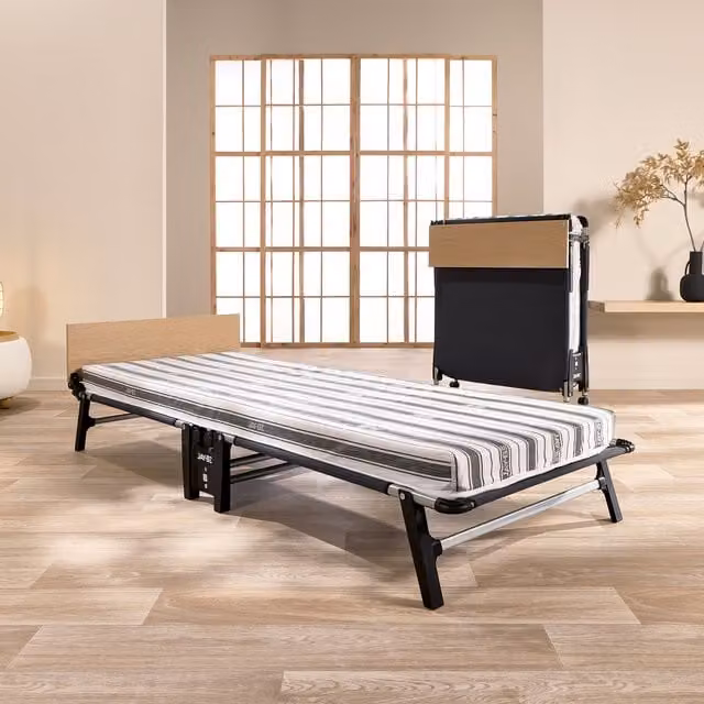 Jay-Be QE80 Quick Folding Bed with Comfort Mattress, Single, Black, W: 90 cm, L: 190 cm