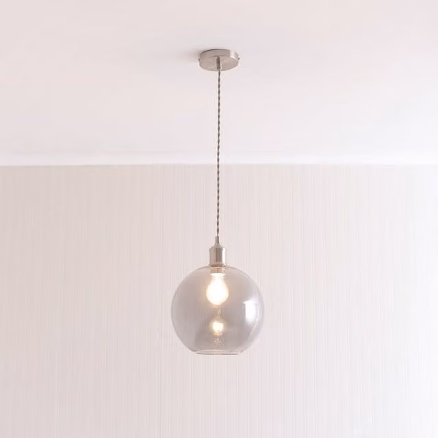 ValueLights Shaw Adjustable Single Pendant Ceiling Light with Glass Sphere in Silver, Gold, Black or Chrome