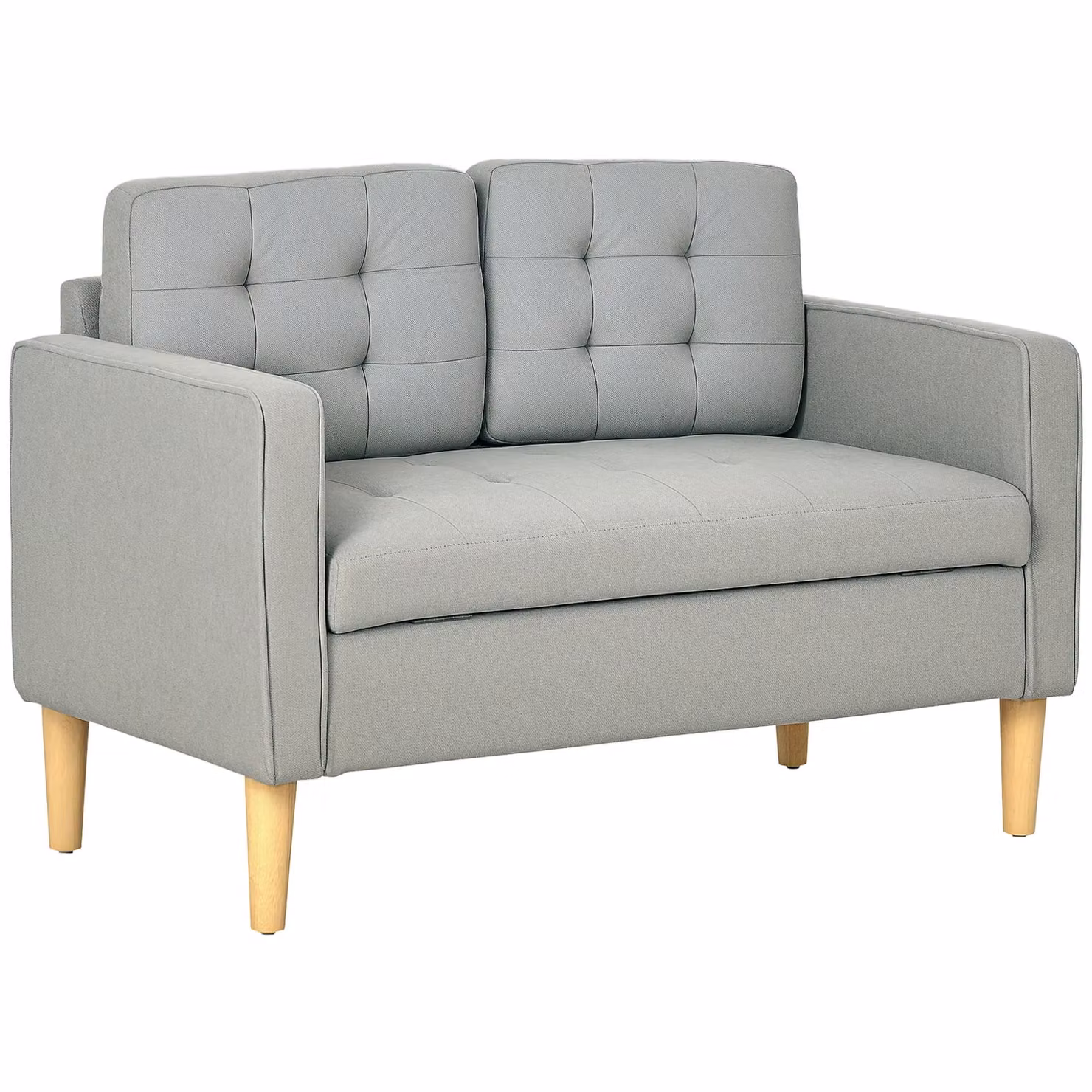 HOMCOM Modern 2 Seater Sofa with Hidden Storage and Wood Legs, Light Grey – 2