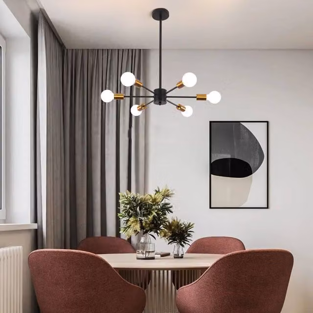 NIVOR 6-Light Dimmable Sputnik Sphere Chandelier in Gold and Brass with Glass Globes