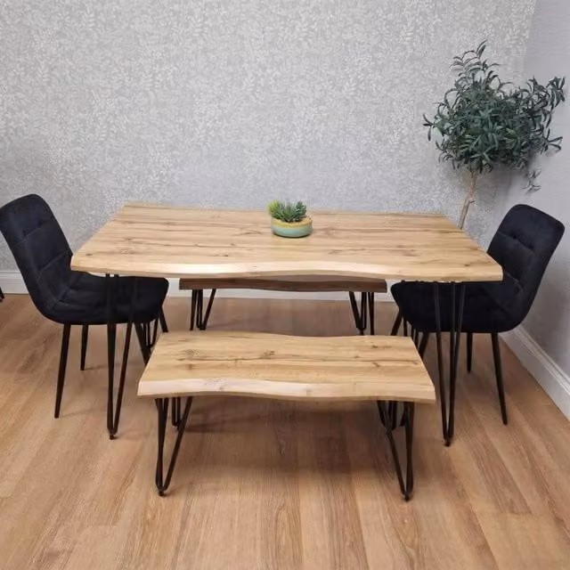 Kosy Koala Arizona Dining Set with Table, Benches and Chairs in Black and Brown Rustic Wood and Metal