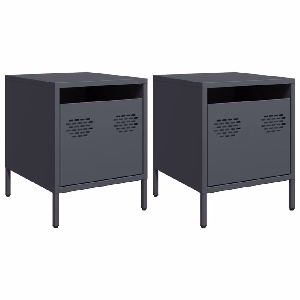 Berkfield Home Timeless Bedside Cabinets, Set of 2, Anthracite Grey Metal, W/D/H: 35 x 39 x 43.5 cm – 3