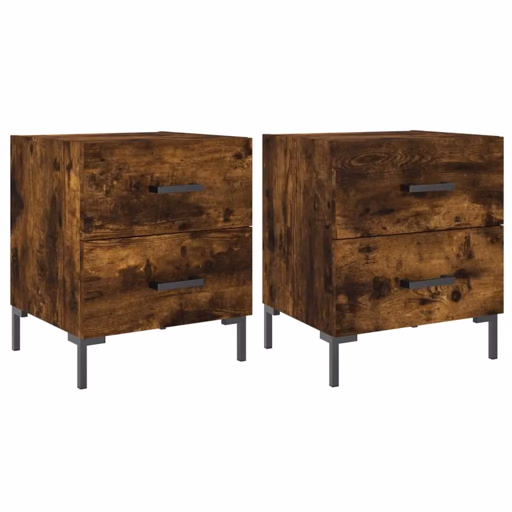 Berkfield Home Set of 2 Smoked Oak Bedside Cabinets in Brown, W: 40 cm, D: 35 cm, H: 47.5 cm – 1