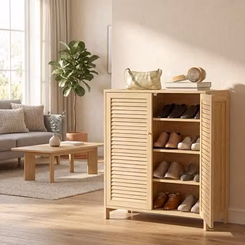 HOMCOM Bamboo Shoe Cabinet in Brown, Holds 14 Pairs, W/D/H: 80 x 35 x 80 cm – 6
