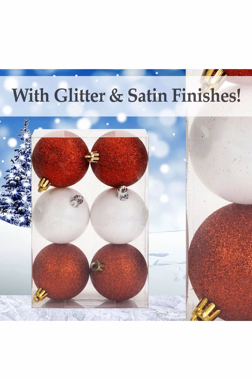 VFM e-Store Red, White and Gold Round Christmas Baubles, 6cm (6 Pack) – 3