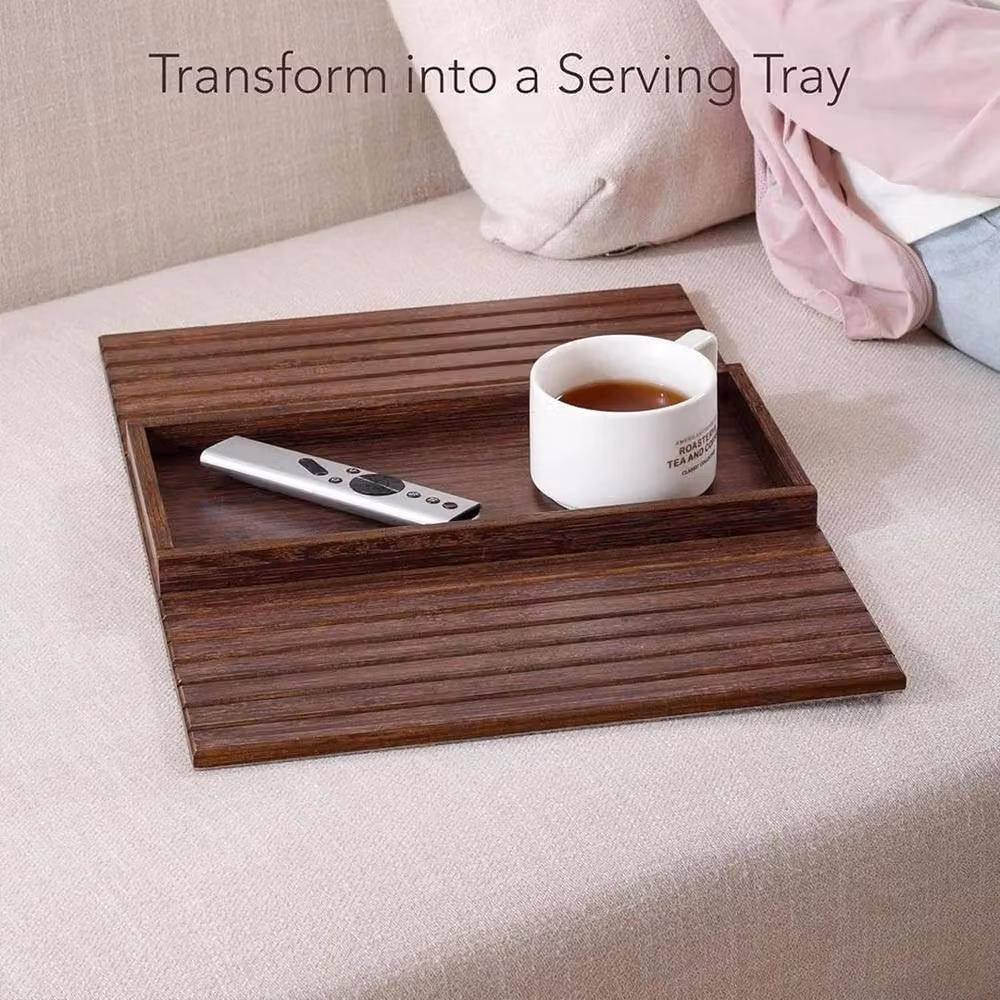 FLAVORA Brown Bamboo Wood Flexible Foldable Sofa Arm Tray – 2
