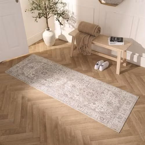 OHS Vintage Washable Non-Slip Rug Runner in Beige, W: 66 cm, L: 200 cm