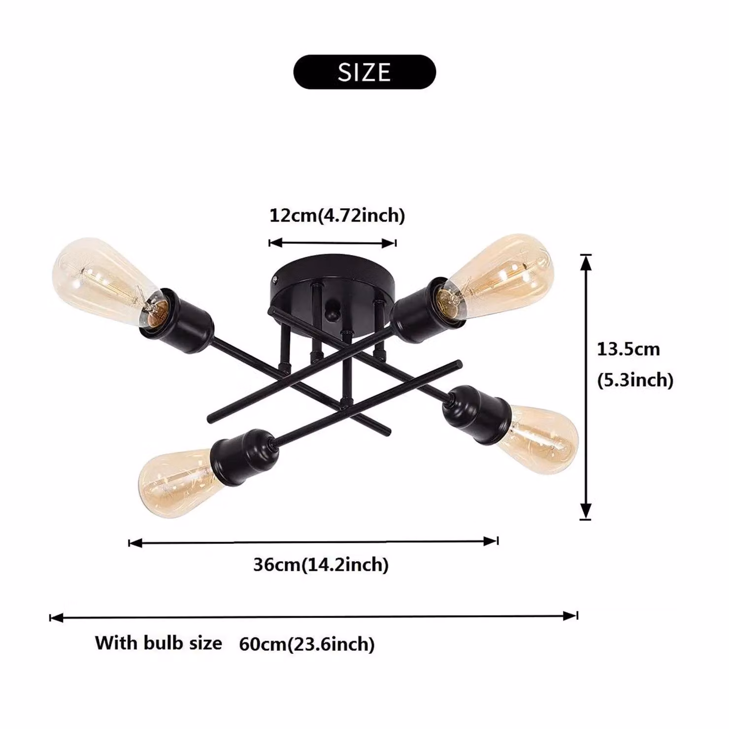 Garwarm 4-Light Industrial Semi Flush Mount Sputnik Ceiling Light in Black – 2