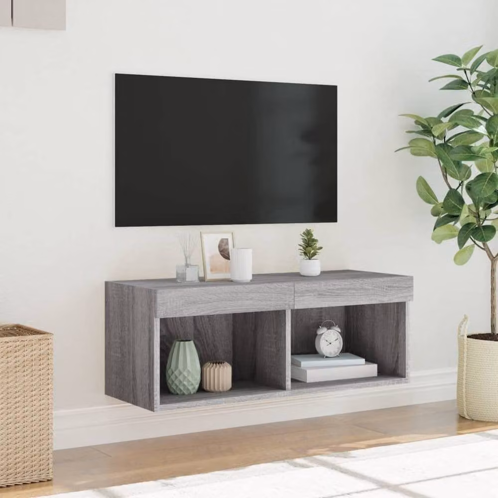 Berkfield Home Modern TV Cabinet with LED Lights in Grey Sonoma, W/D/H: 80 x 30 x 30 cm – 4