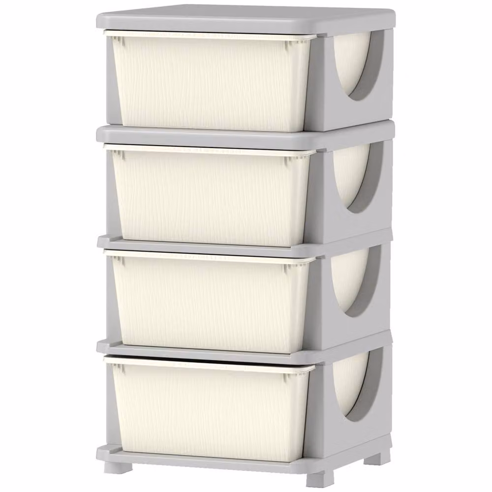STILVORA 4-Tier Kids Storage Unit with 4 Drawers in Beige and White – 2
