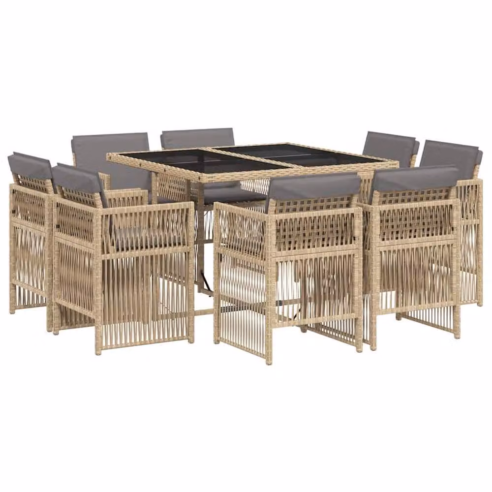 Berkfield Home 9 Piece Poly Rattan Garden Dining Set with Beige Cushions – 2