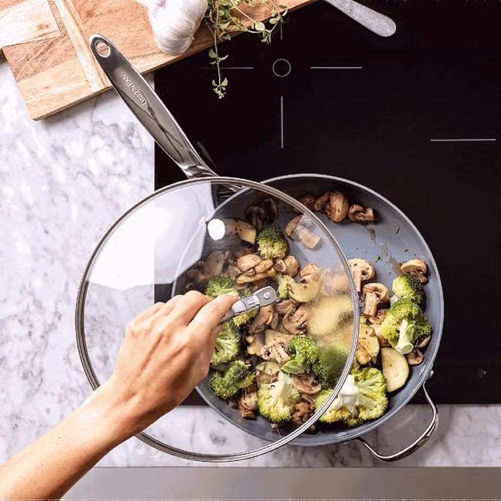 simpa Universal Glass Lid with Stainless Steel Handle in Metallic Silver, Diameter: 28 cm – 3