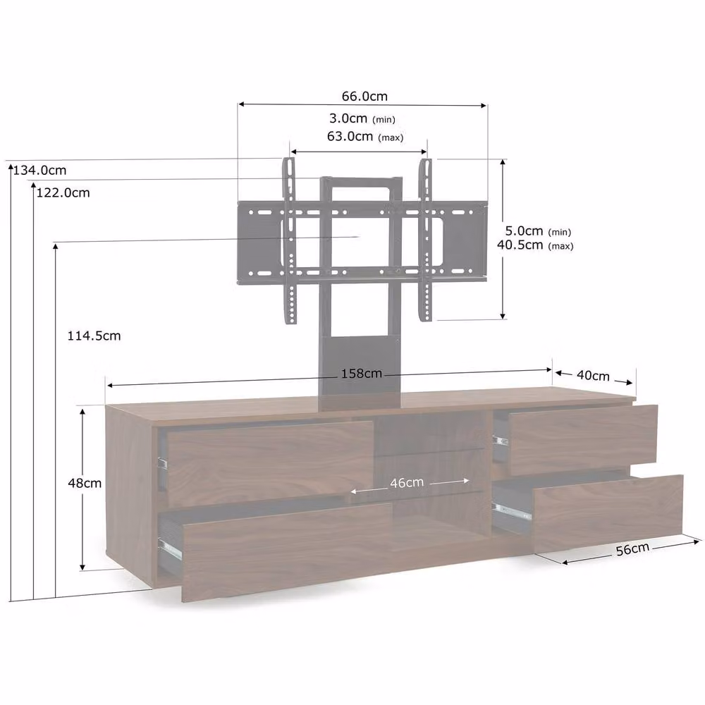 Centurion Supports Avitus Walnut TV Cabinet with 4 Drawers and 3 Shelves for up to 65 inch TVs – 4