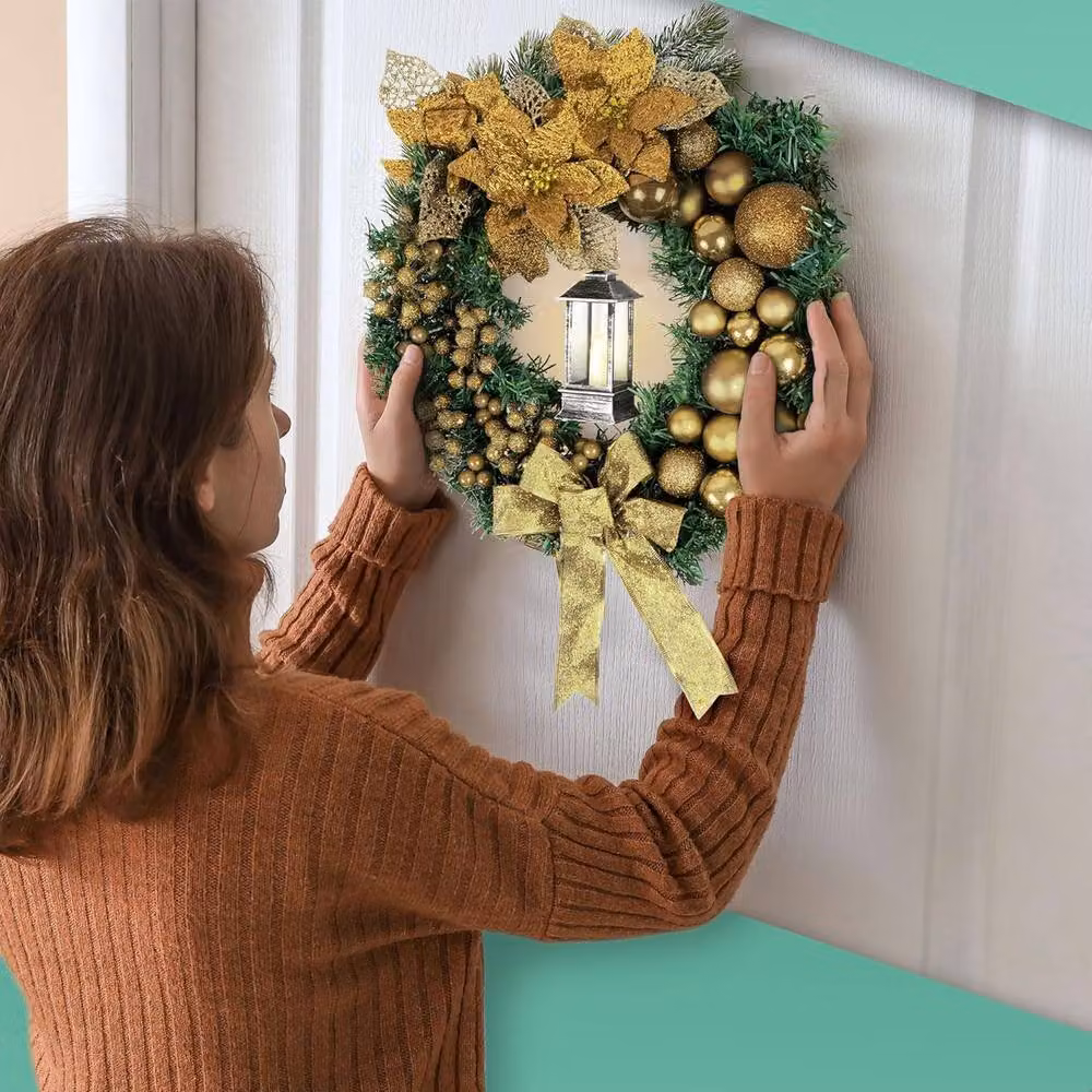 Globrite Yellow Christmas Wreath with Bows, Baubles and Lantern, Diameter: 40 cm – 2