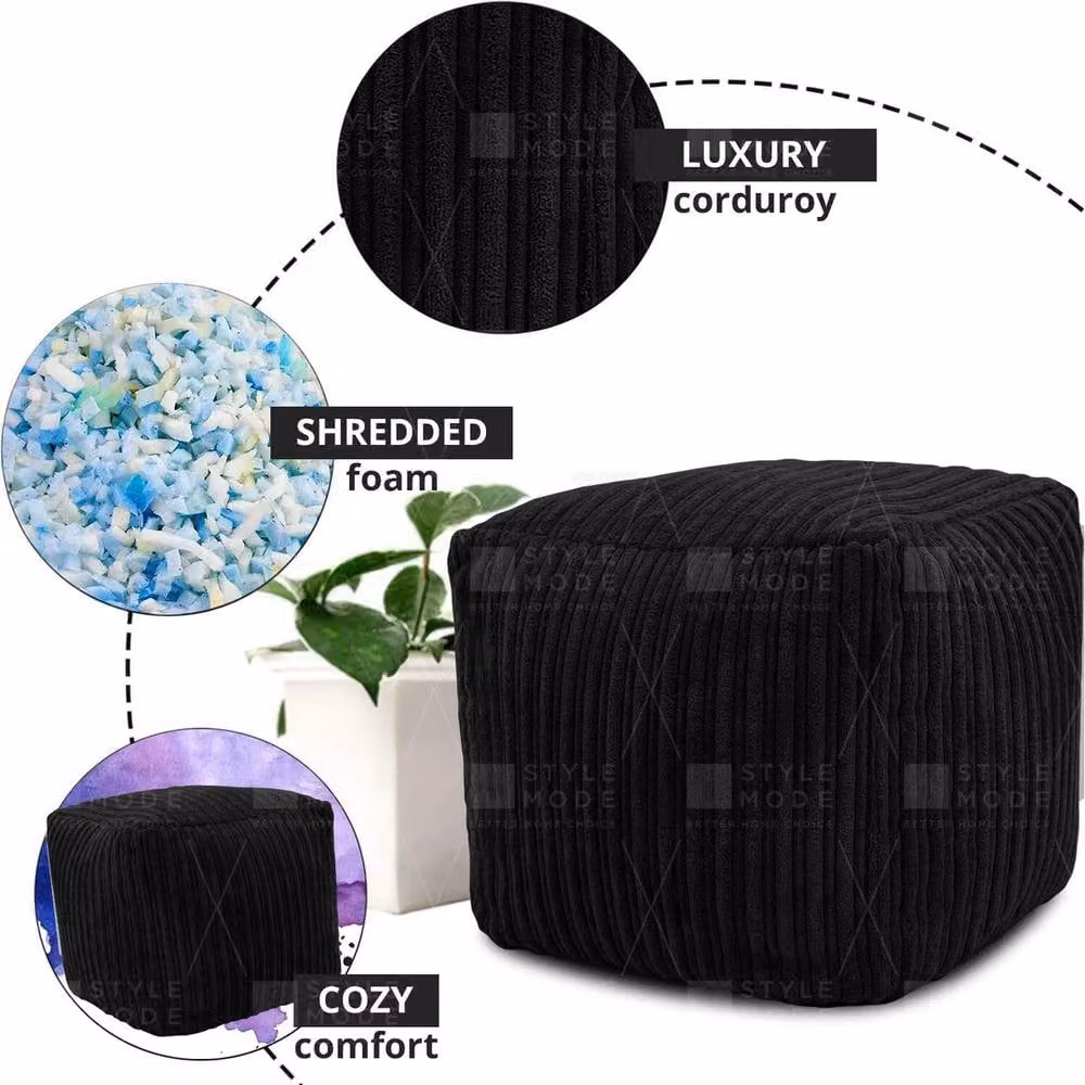 EONLION Black Beanbag Ottoman Footstool with Removable Cover, Diameter: 100 cm – 4