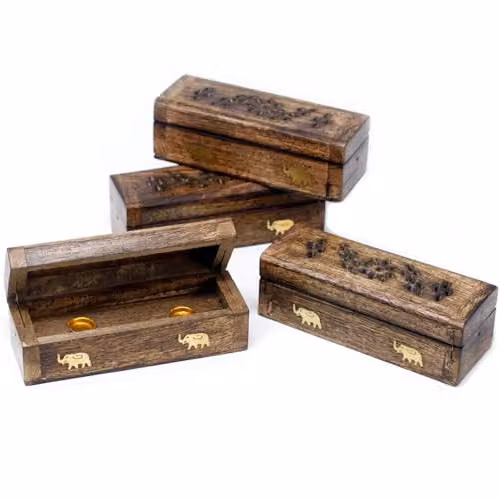 KDMD Brown Mango Wood Incense Cone Smoke Box, W/D/H: 15.24 x 15.24 x 15.24 cm