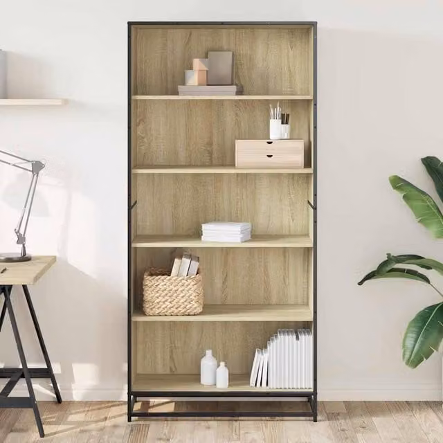 Berkfield Home Modern Sonoma Oak Bookcase, Brown, W: 80.5 cm, D: 35 cm, H: 170.5 cm – 1