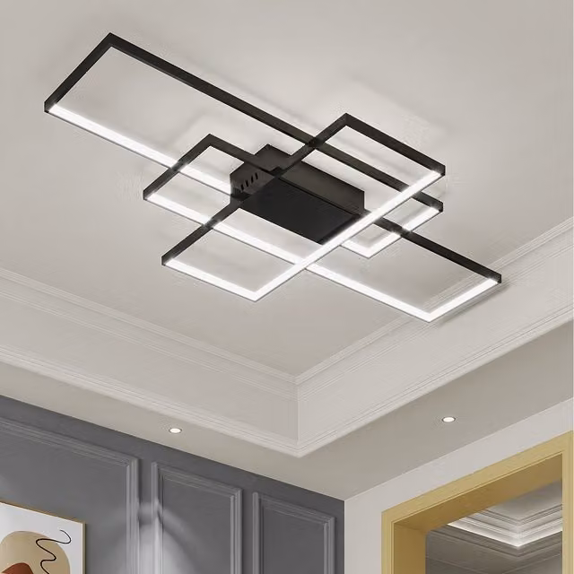 Komore Black Geometric LED Semi Flush Ceiling Light 80W