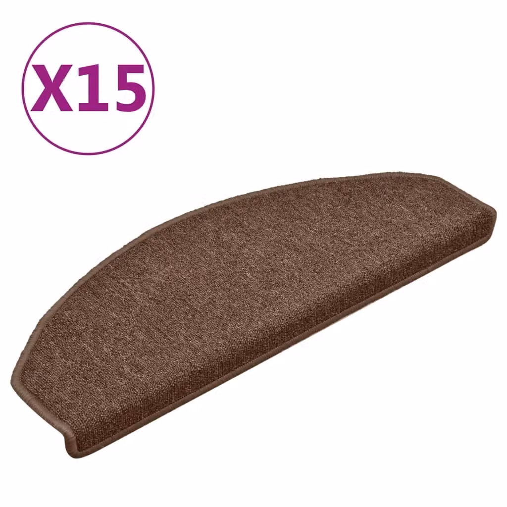 Berkfield Home Self-Adhesive Carpet Stair Treads, 15 Pieces, Brown, W: 65 cm, D: 24 cm, H: 4 cm – 2