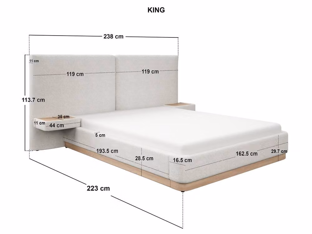 Solace+Co Vera Hotel Bed with Bedside Tables in Beige and White, W/D/H: 140 x 200 cm – 4