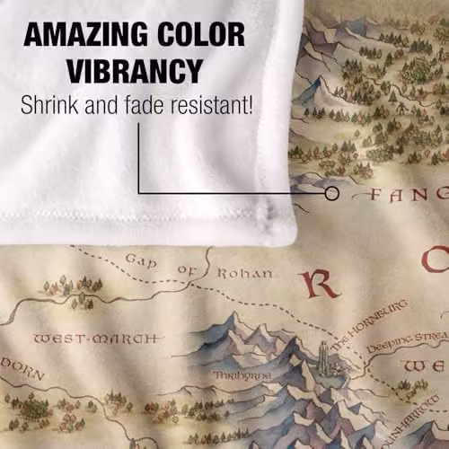 LOGOVISION Lord of the Rings War of the Rohirrim Map Silky Touch Super Soft Fleece Throw Blanket, White, W/D/H: 152 x 127 cm – 2