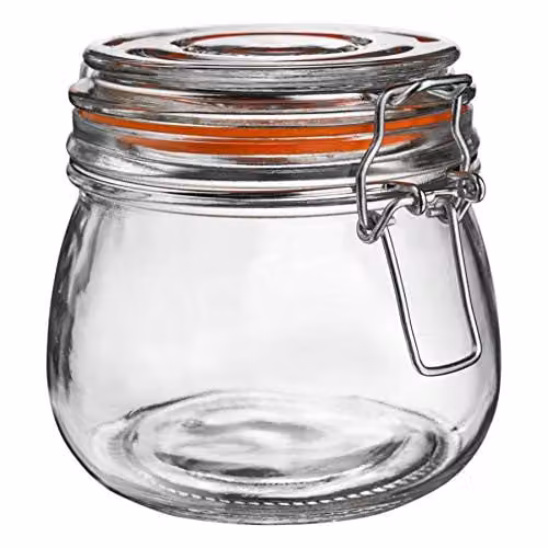 Argon Tableware Glass Storage Jar with Airtight Clip Lid, 500ml, Transparent and Orange