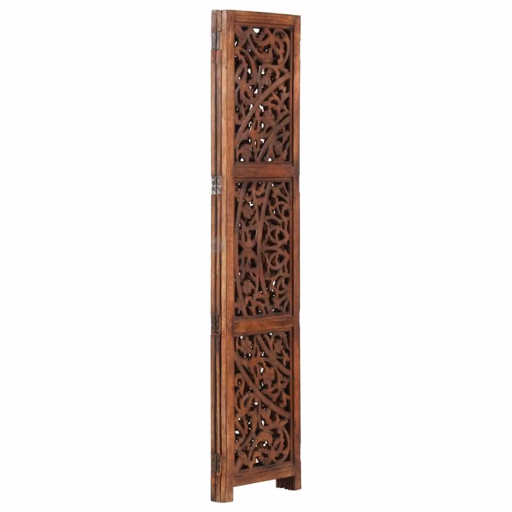 Berkfield Home Hand Carved 3-Panel Room Divider in Brown Solid Mango Wood, W: 120 cm, H: 165 cm – 3