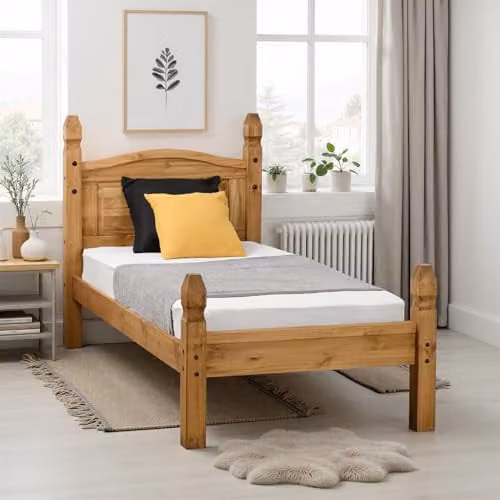 Seconique Corona Single Low End Bed in Distressed Waxed Brown Pine, W/D/H: 90 x 190 x 101.5 cm – 1