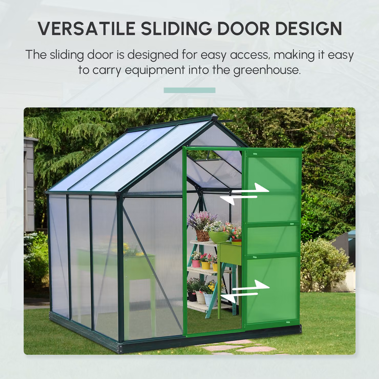 Outsunny Large Walk-In Polycarbonate Garden Greenhouse with Aluminium Frame and Galvanised Steel Base, W/D/H: 182.88 x 192.0 x 201.0 cm – 7