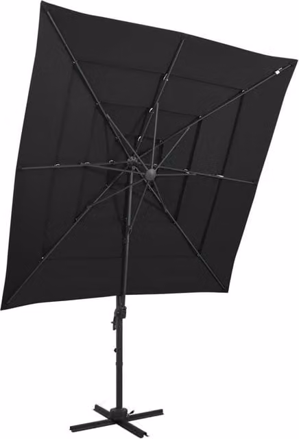 Berkfield Home 4-Tier Black Polyester Parasol with Aluminium Central Pole, W x W: 250 x 250 cm