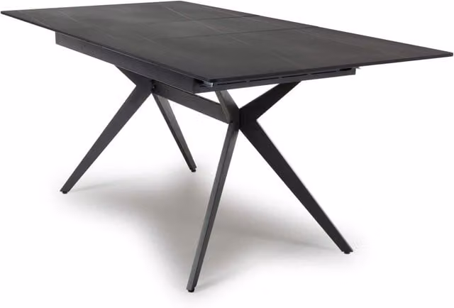Shankar Modern Black Glossy Ceramic Extendable Rectangular Dining Table with X-Frame Metal Base