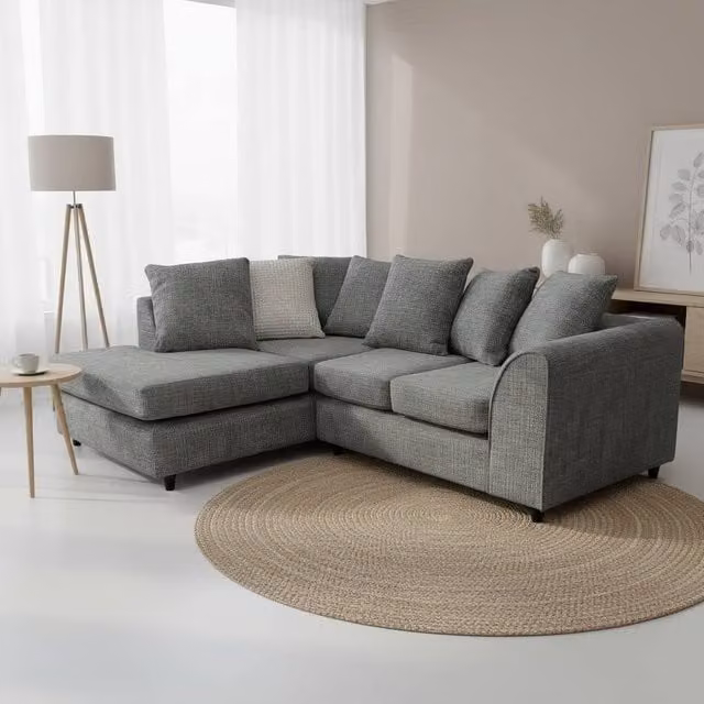 Abakus Direct Jumbo Chenille L-Shaped Corner Sofa with Left Hand Facing Chaise in Grey
