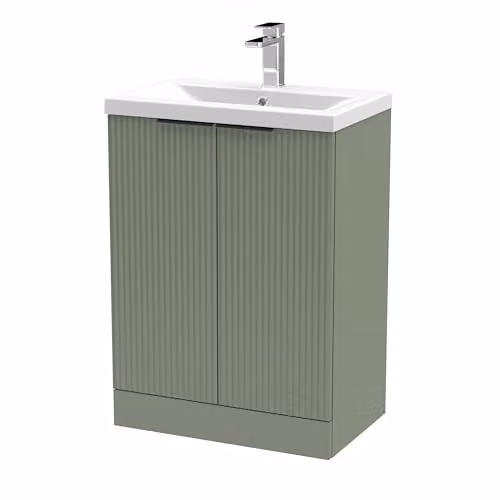 Balterley Green Floor Standing Bathroom Vanity Unit with Basin and Fluted Front, 2 Soft Close Doors, W/D/H: 61.0 x 39.0 x 85.0 cm – 1