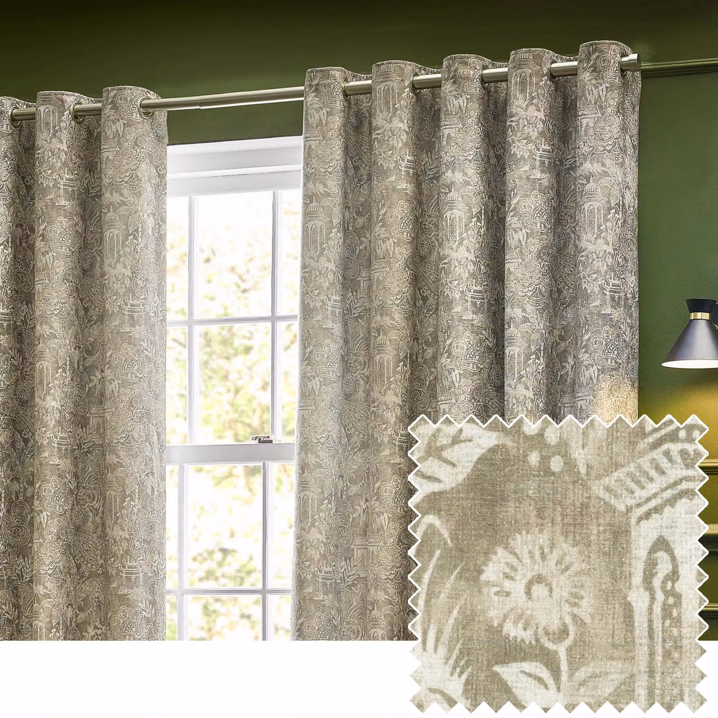 Wylder Tropics Bengal Chenille and Linen Eyelet Curtains in Beige, Width: 117 cm, Drop: 137 cm – 5