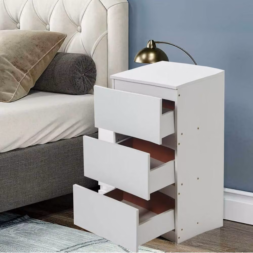 Ventryn Modern Bedside Table with Drawers in White Matt MDF – 2