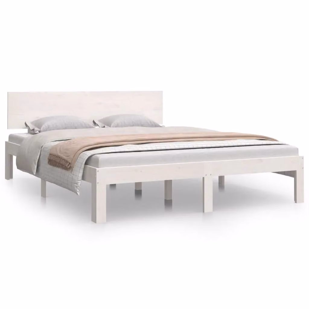 Berkfield Home White Solid Wood Pine Bed Frame W/D/H: 140 x 190 cm – 2