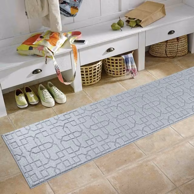 RugsbyDesire Ivy Cubed Trellis Design Anti Slip Washable Runner, Grey, W: 60 cm x L: 220 cm