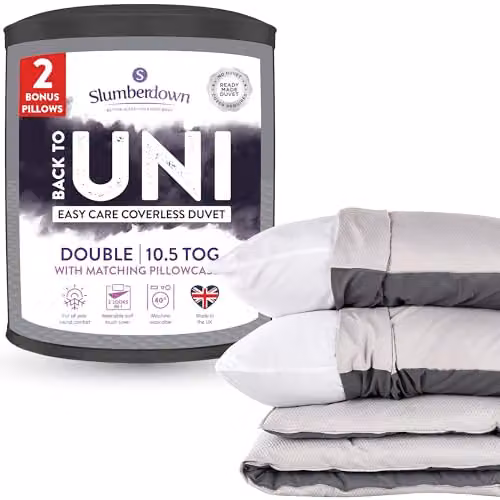 Slumberdown Back to Uni Grey Embossed Double Bed Set with 10.5 Tog Coverless Duvet, 2 Pillows and 2 Pillowcases, W/D/H: 200 x 200 cm – 1