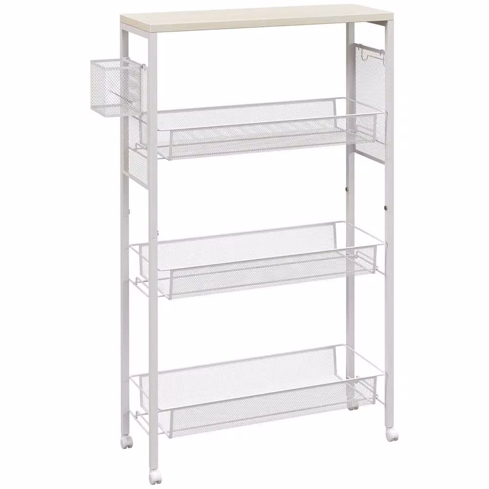 Wyld Haus Else Lune 3 Tier Slim Kitchen Cart with White Frame and Maple Top – 2