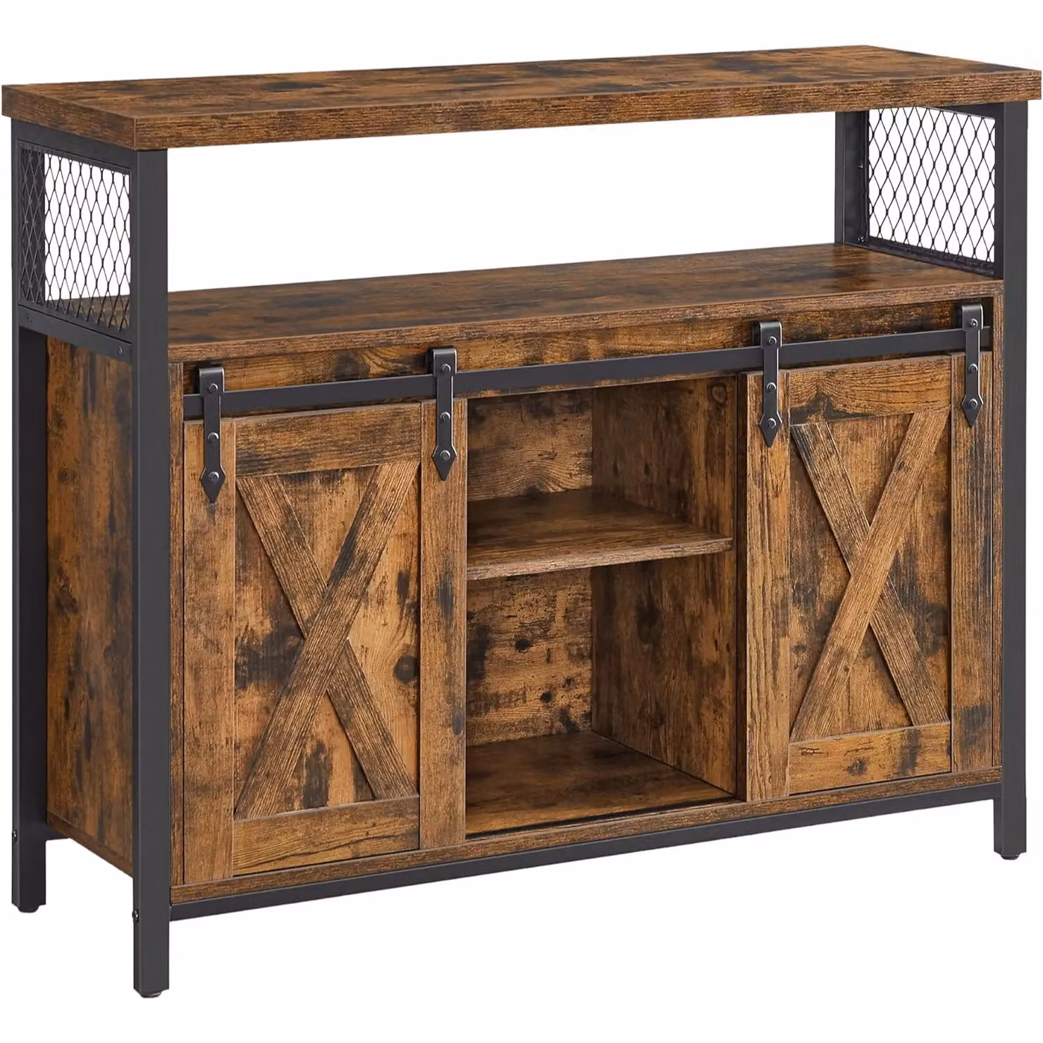 VASAGLE Industrial Sideboard Kitchen Cabinet with 2 Sliding Barn Doors and Adjustable Shelves in Brown – 8